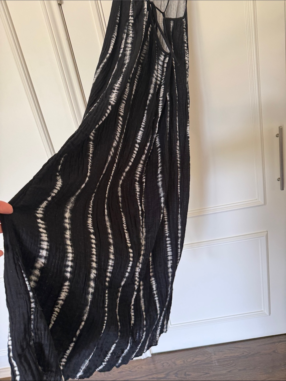 H&M Black Maxi Gauze Dress Coverup with Vertical White Stripe Detail - Picture 7 of 10